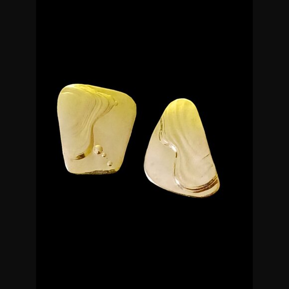 Leigh Miller Brass Splater Mismatched Ripple Effect 925 Backs And Post Earrings - Picture 1 of 5